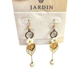 Jardin Jewelry Flower & Leaf Drop Earrings With Pearl Accents